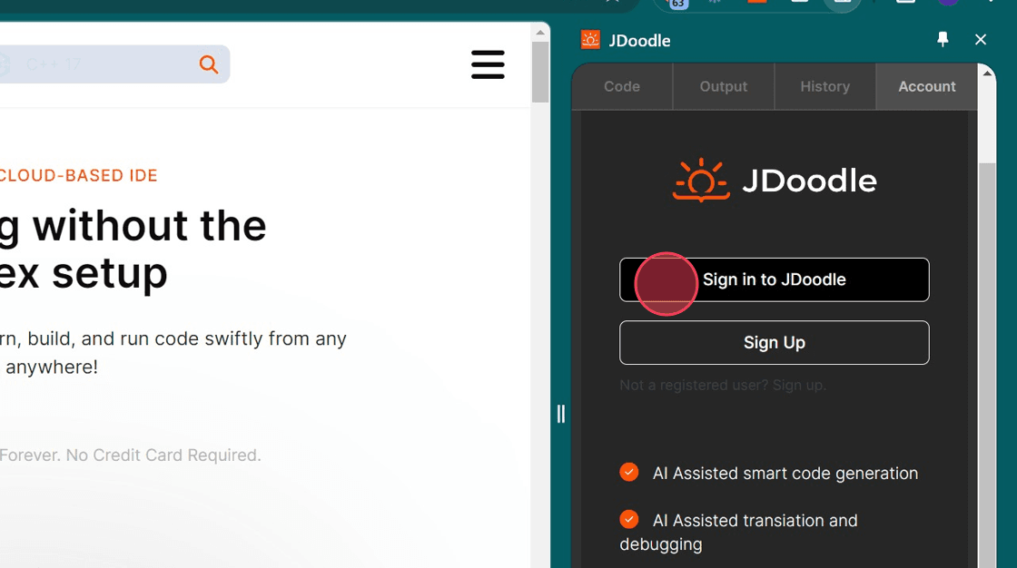 Signing Up for JDoodle Account with Extension